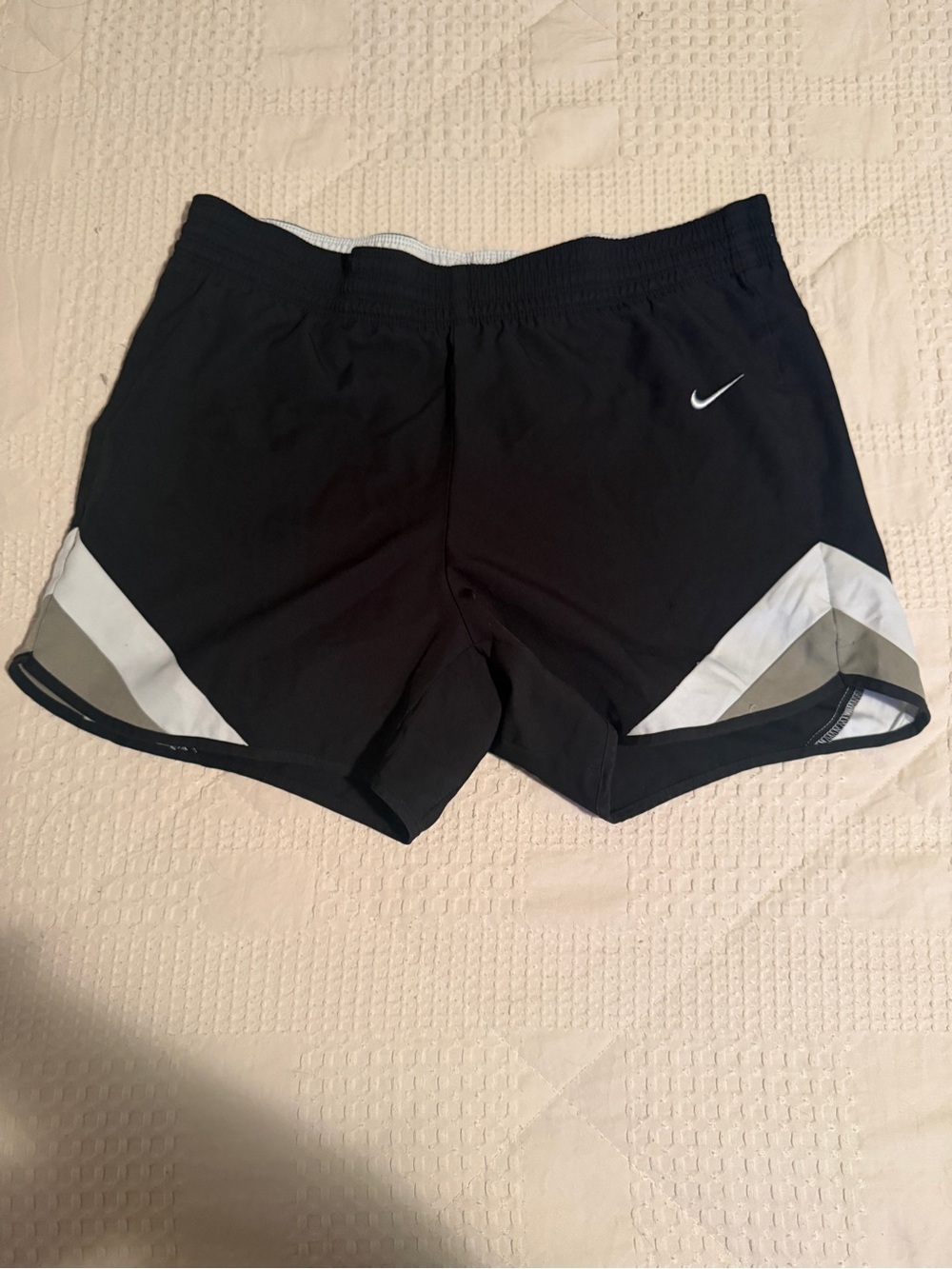 Nike Black Athletic Shorts with White and Gray Panels